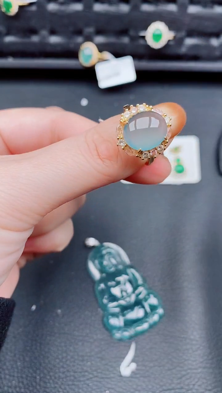 【闪购商品】翡翠戒指银S925镶嵌天然a货翡翠876