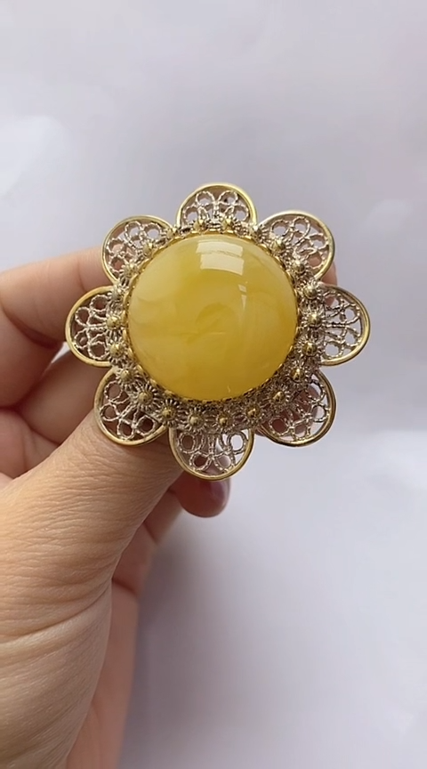 【闪购商品】琥珀裸石银S925镶嵌蜜蜡吊坠