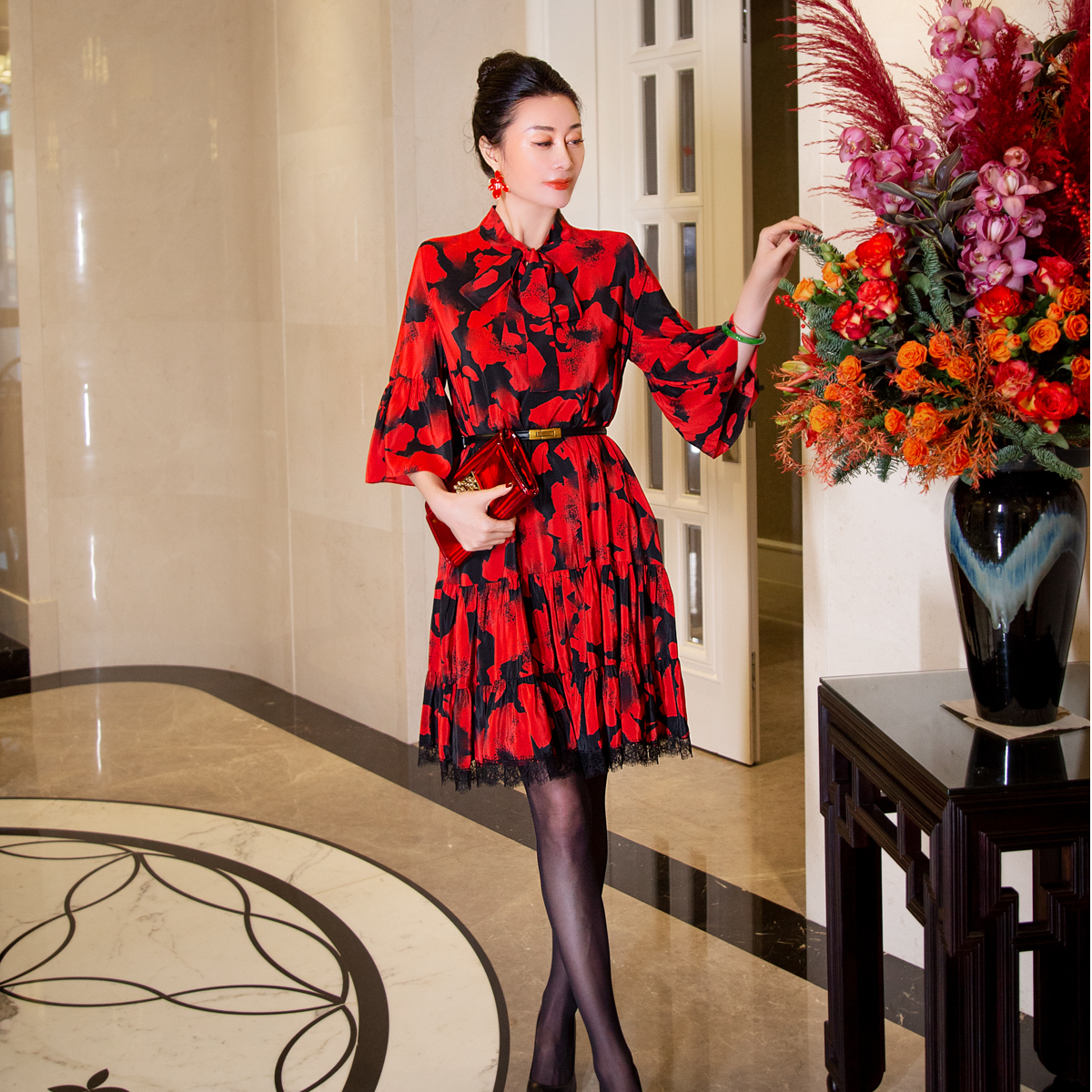 EDFNOT/杨红霞汝意HD红色连衣裙