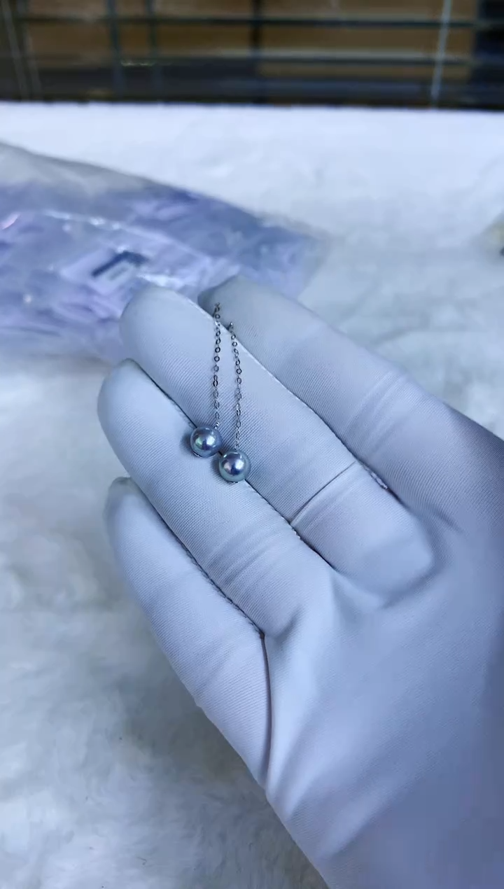 18K金镶嵌海水珍珠饰品6-6.5真多麻色设计款耳线