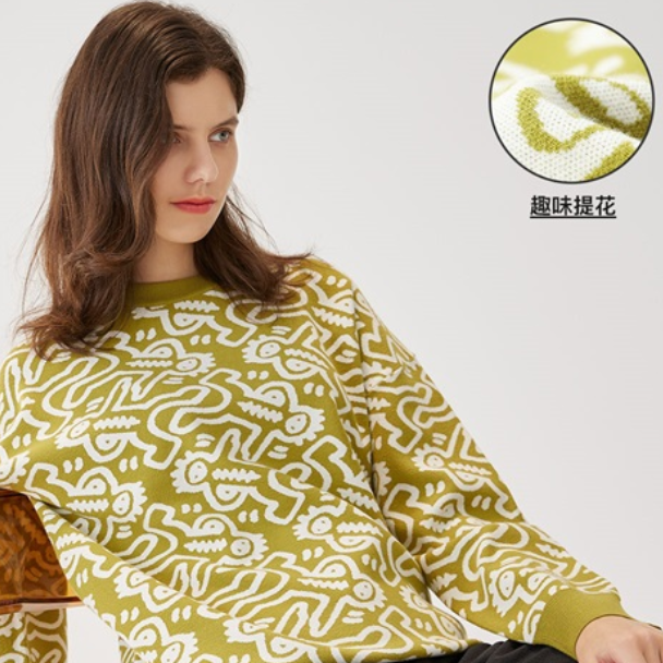 女士时尚趣味提花卫衣