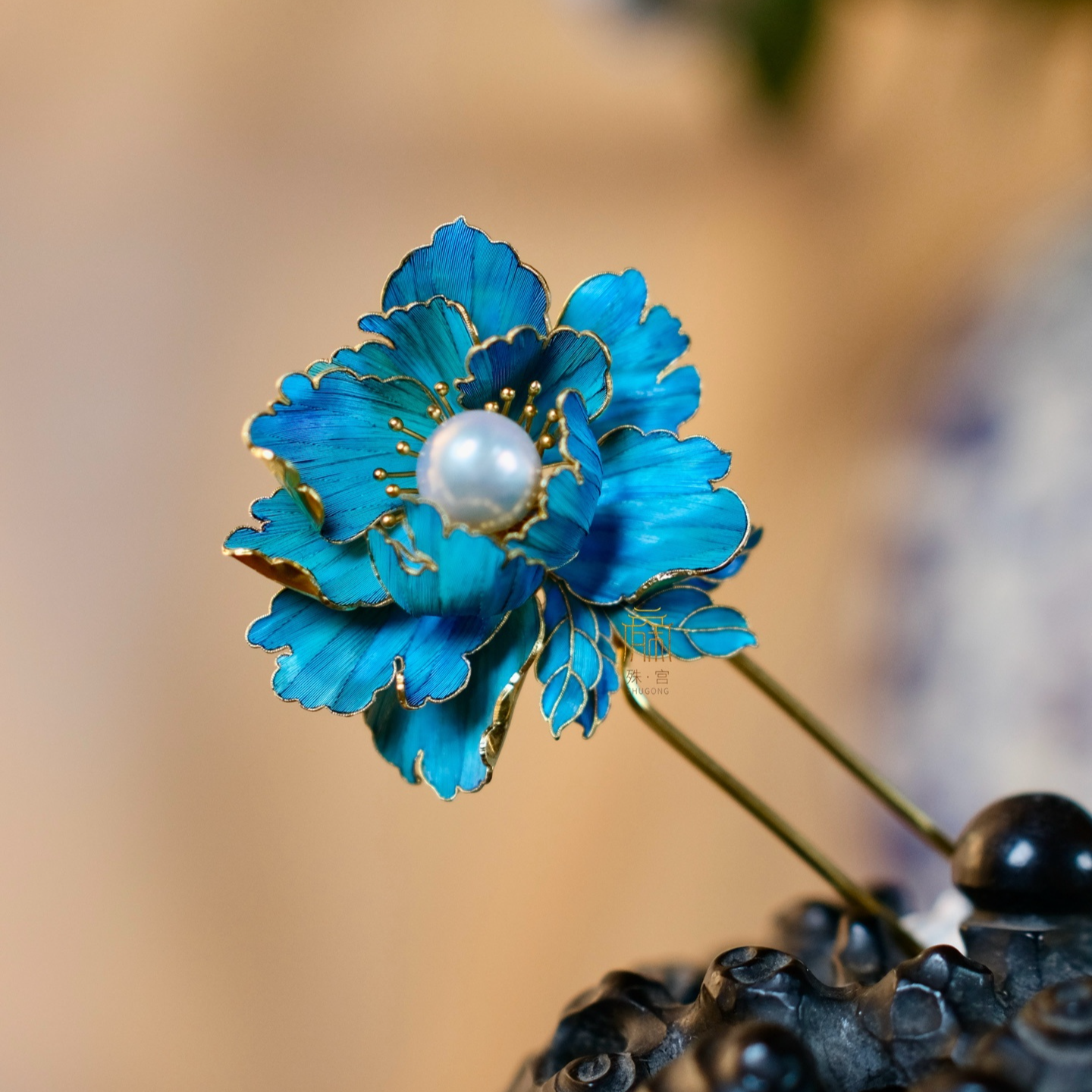 殊宫牡丹花发簪胸针吊坠