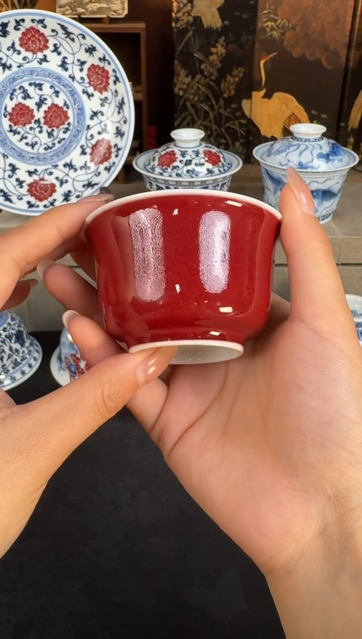杯刘建锋窑霁红撇口马蹄杯