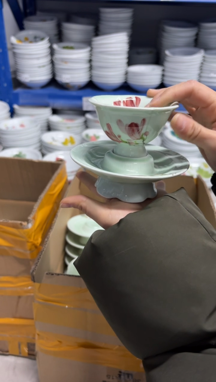 景德镇高温陶瓷食品级手绘釉中彩-莲花盏