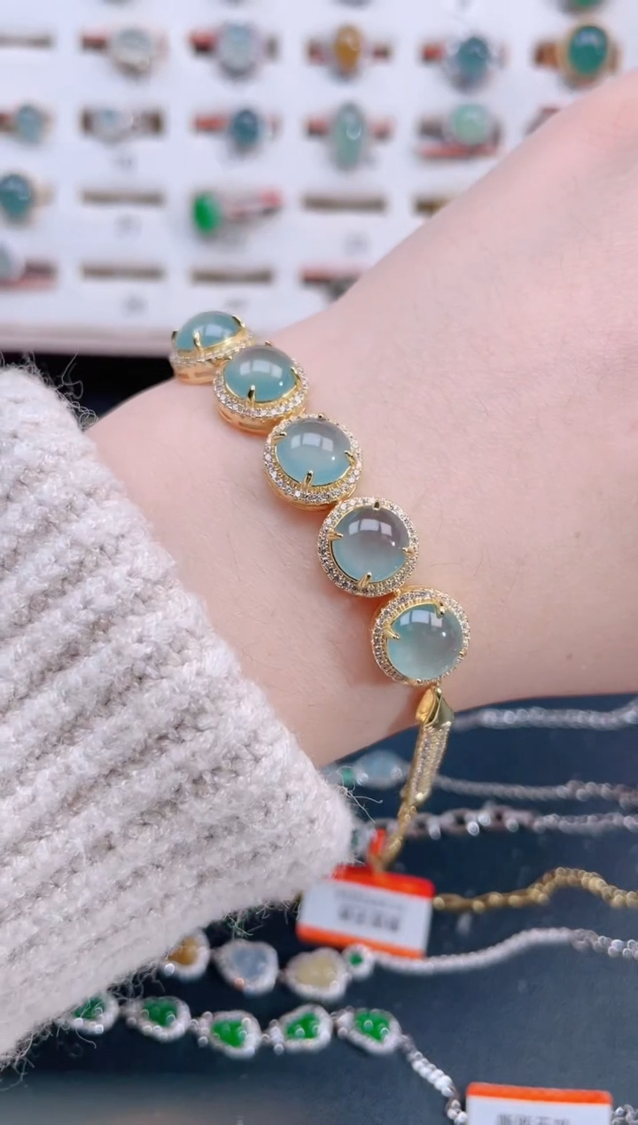 银S925镶嵌手链翡翠天然翡翠