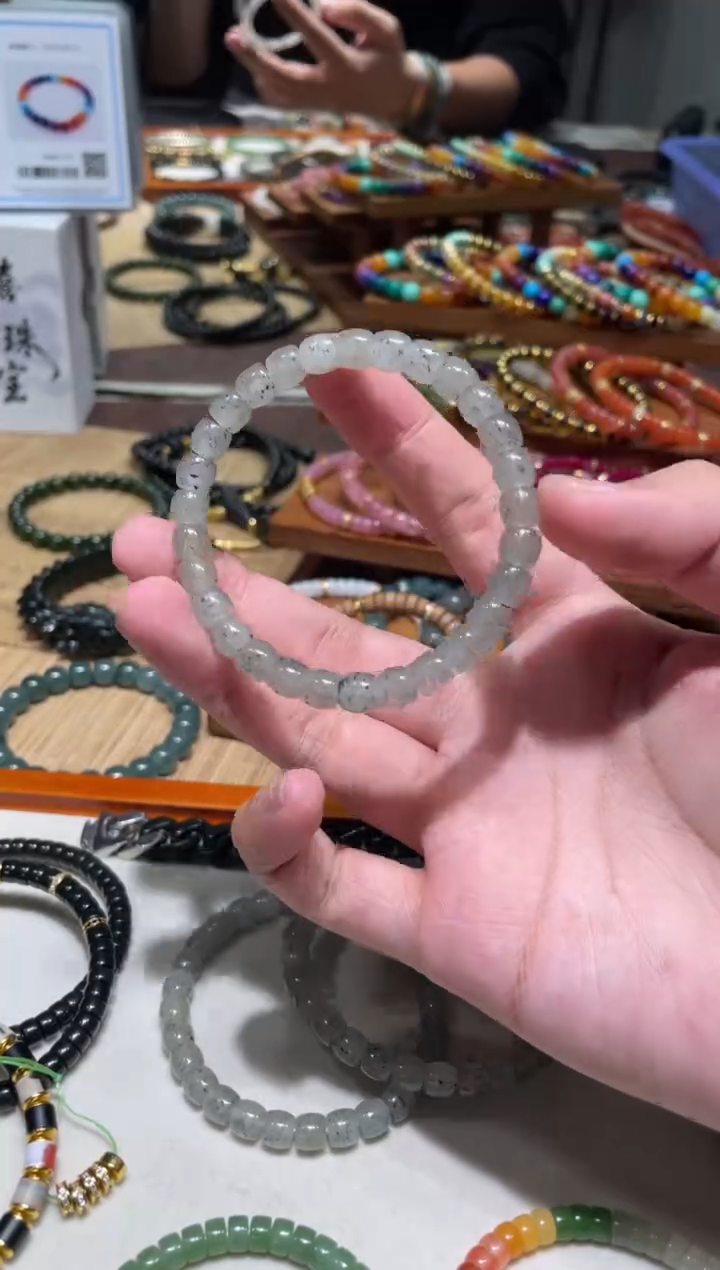 未镶嵌手串和田玉7mm直切点墨青花冰乌鸡和田玉手串