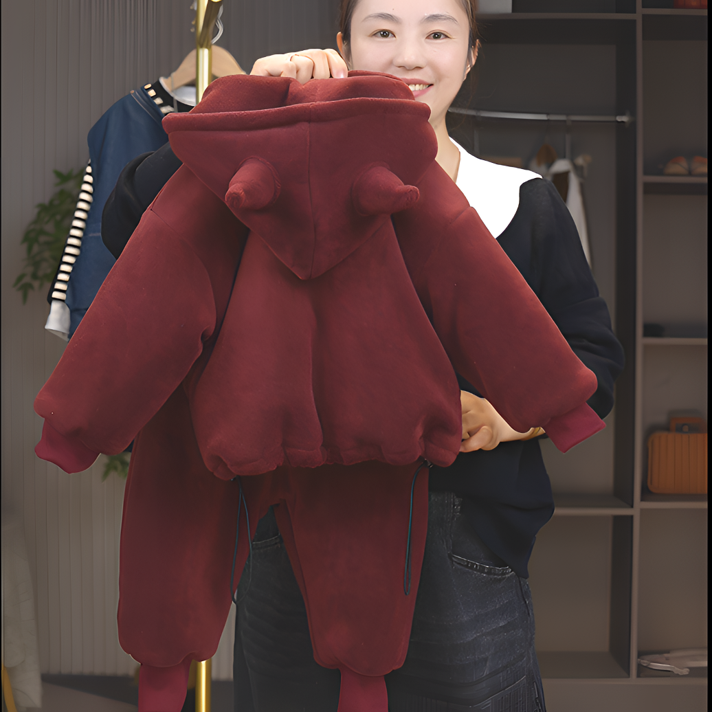 男童女童套装纯色加绒加厚冬季套装儿童加绒韩版连帽套装加厚衣服