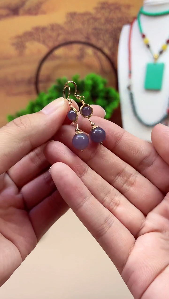 和田玉14K金镶嵌耳饰E310