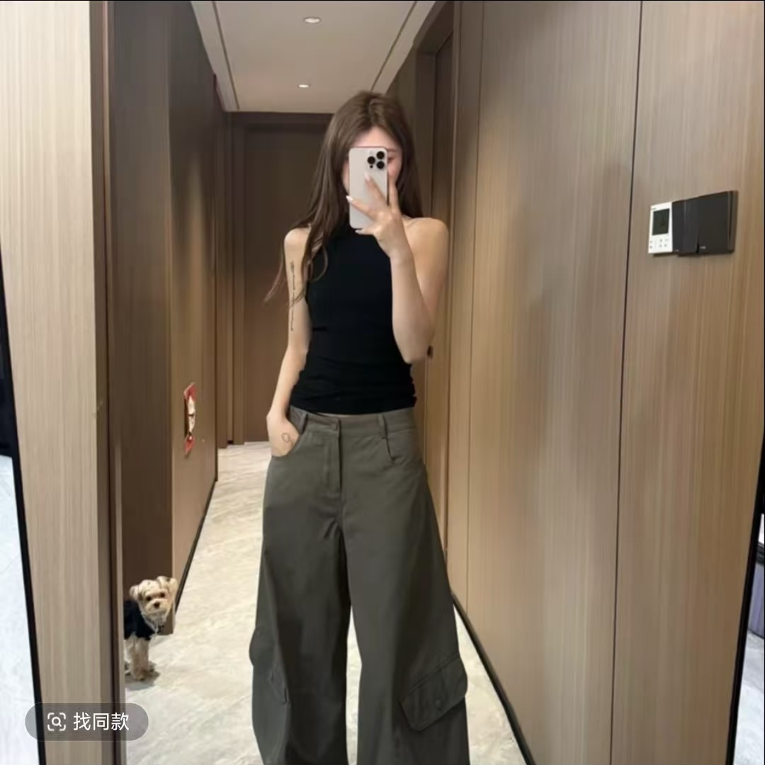 时尚潮流白色工装裤女秋季美式辣妹休闲裤宽松百搭拖地裤子#1888