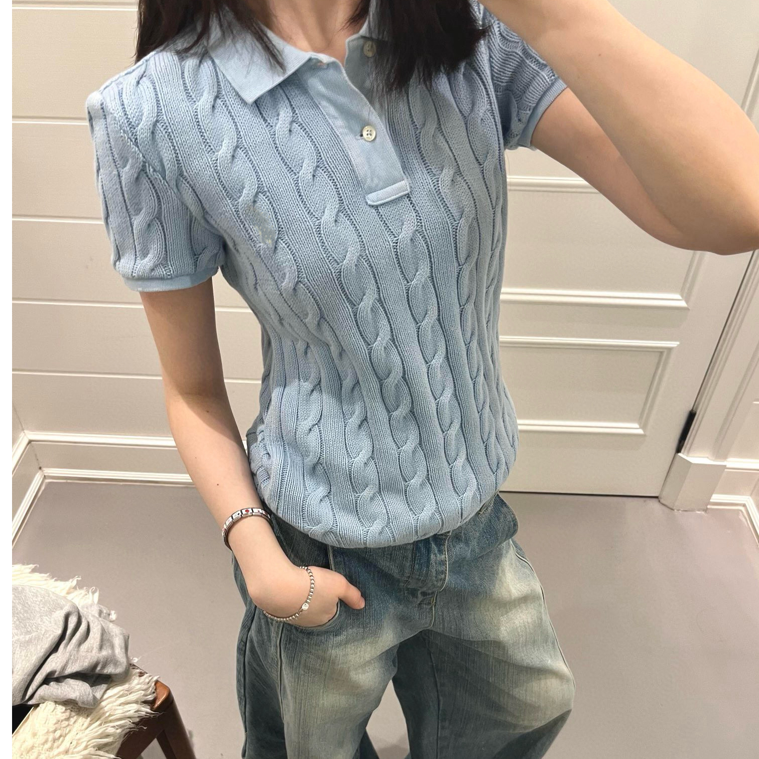 25新～ polo 刺绣针织短袖