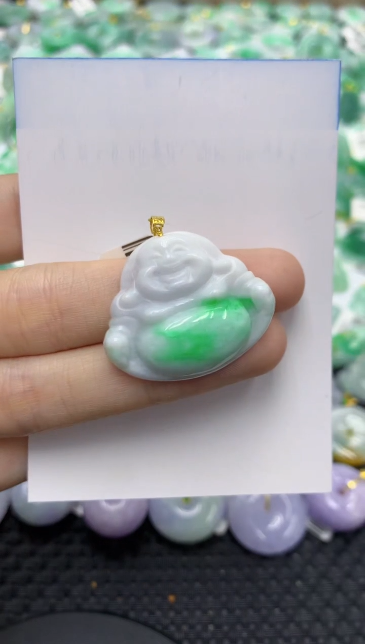 翡翠18K金镶嵌颈饰天然缅甸翡翠A货