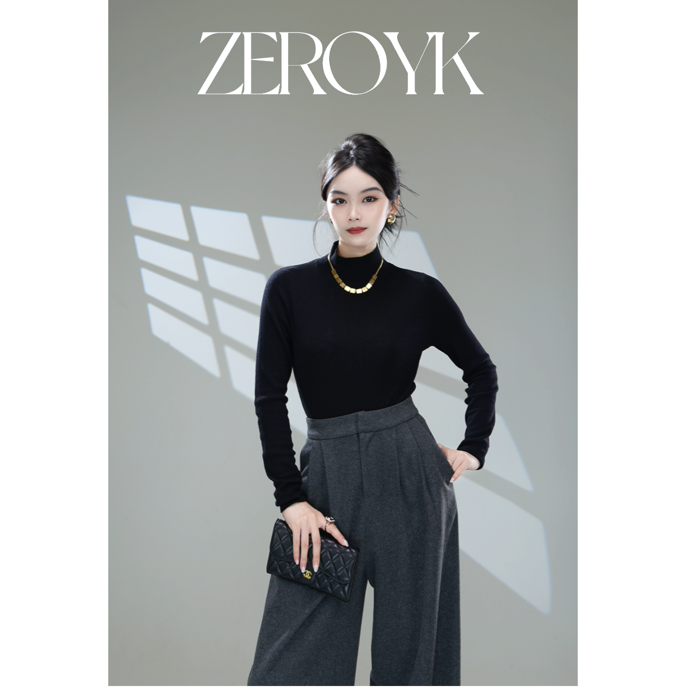 ZEROYK【翎蔻】深圳南油半高领休闲时尚设计师纯色经典羊毛打底衫