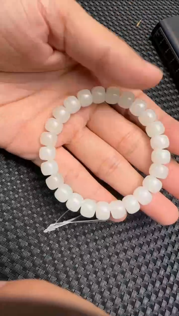 未镶嵌手串和田玉天泰白玉算盘珠手串卡8x10