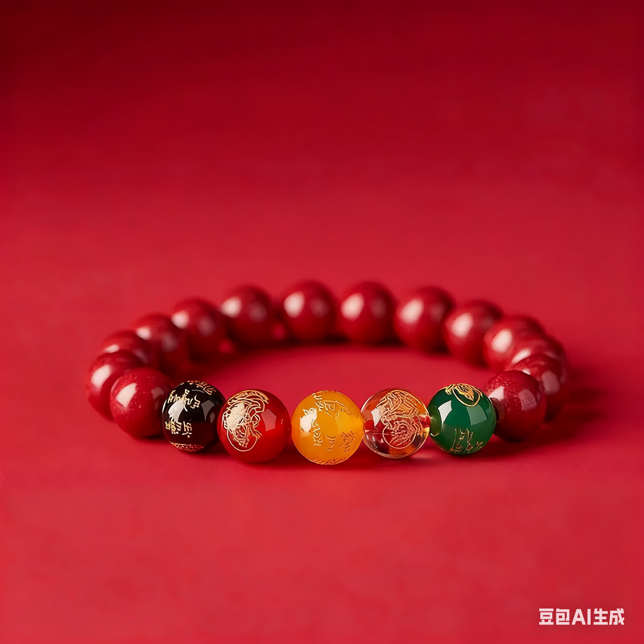 含辰砂工艺品游珠手串-@585五路财神