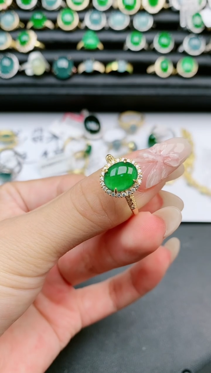 翡翠戒指银S925镶嵌1111