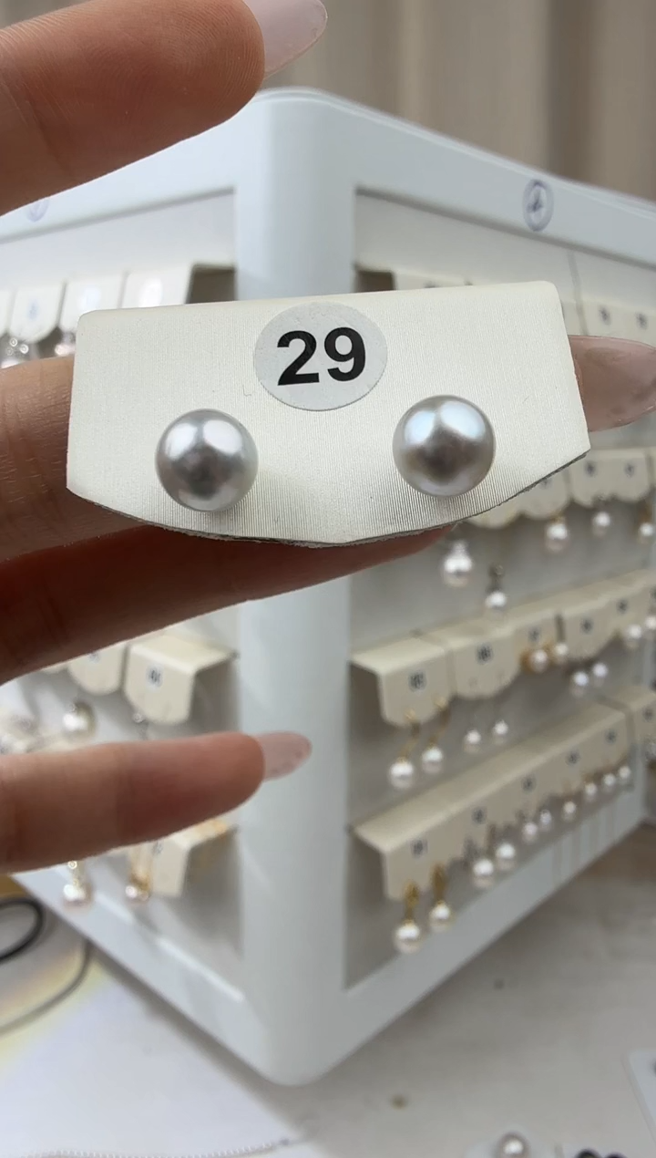 银S925镶嵌耳饰海水珍珠6-7mm真多麻素钉