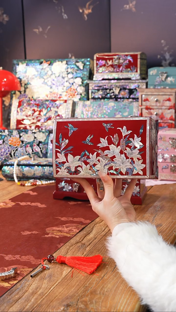 【闪购商品】瓷片螺钿工艺香椿木首饰盒