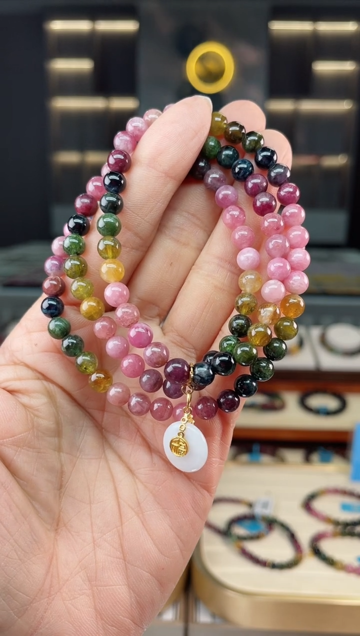【闪购商品】碧玺三圈手串6mm+未镶嵌（多样性发一条）Q