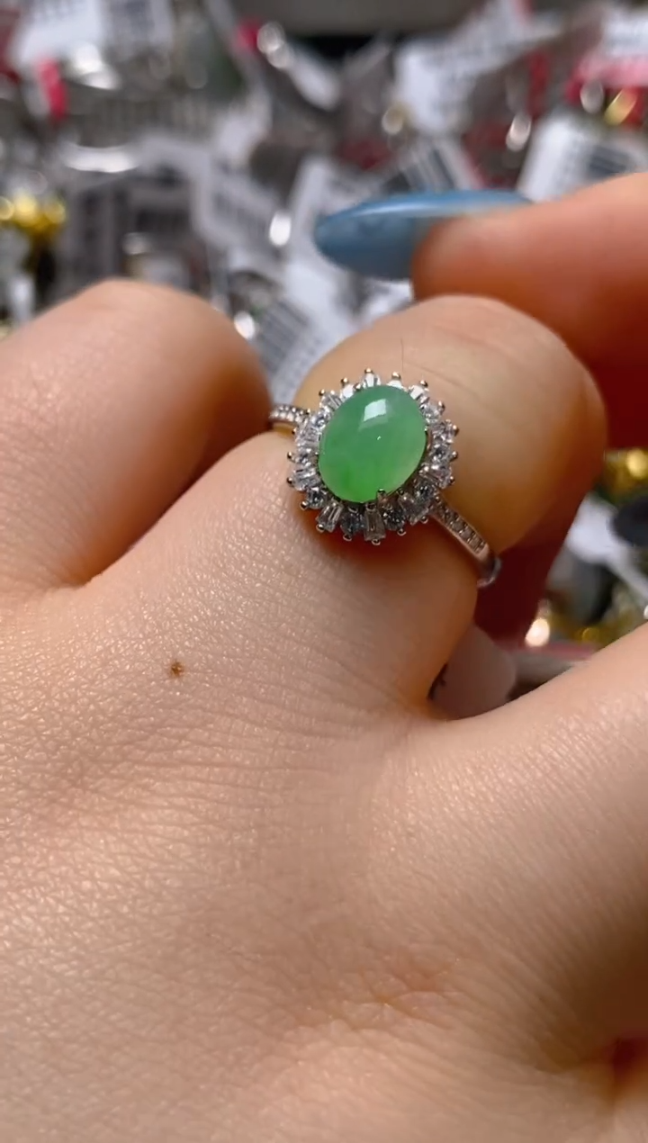 银S925镶嵌戒指翡翠百内无证书