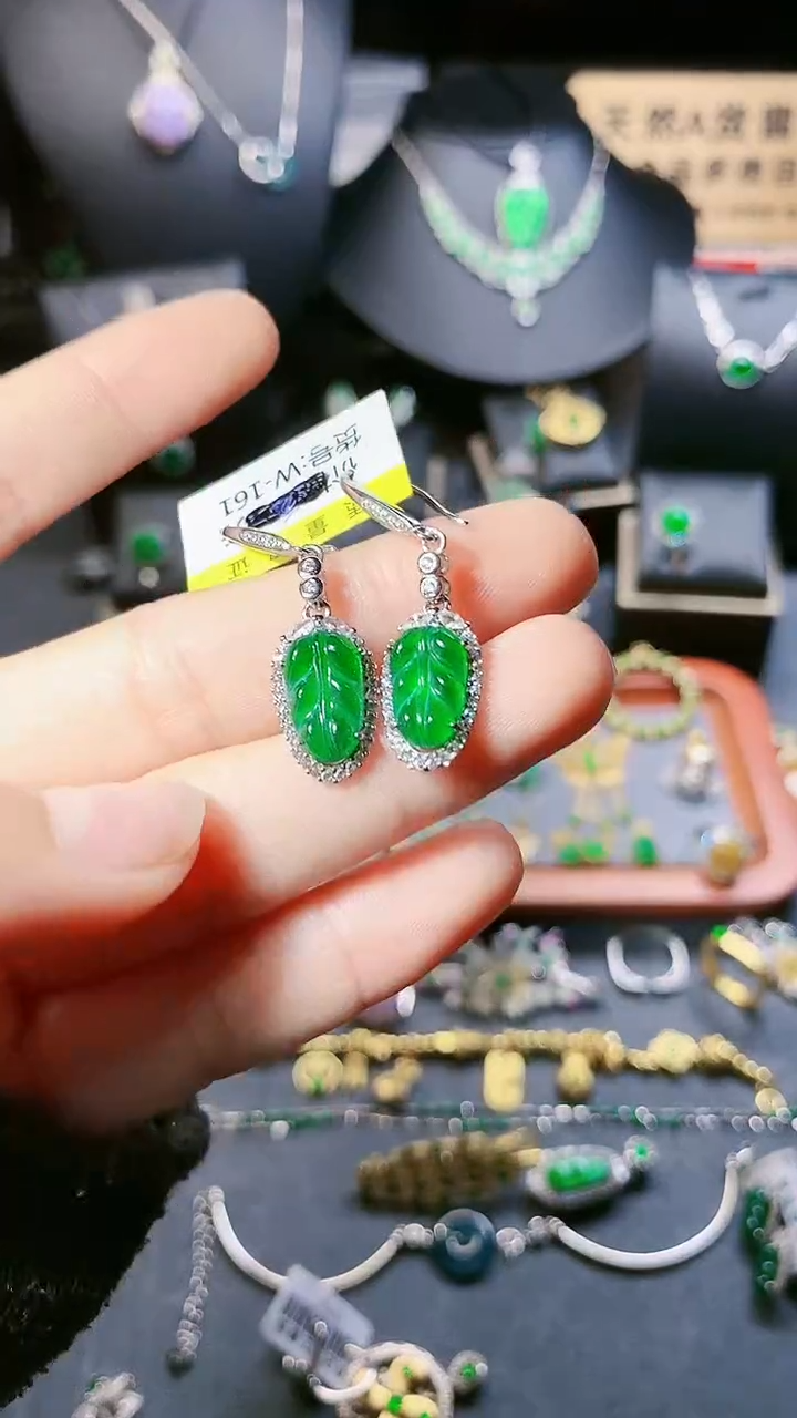 【闪购商品】翡翠耳饰银S925镶嵌耳饰