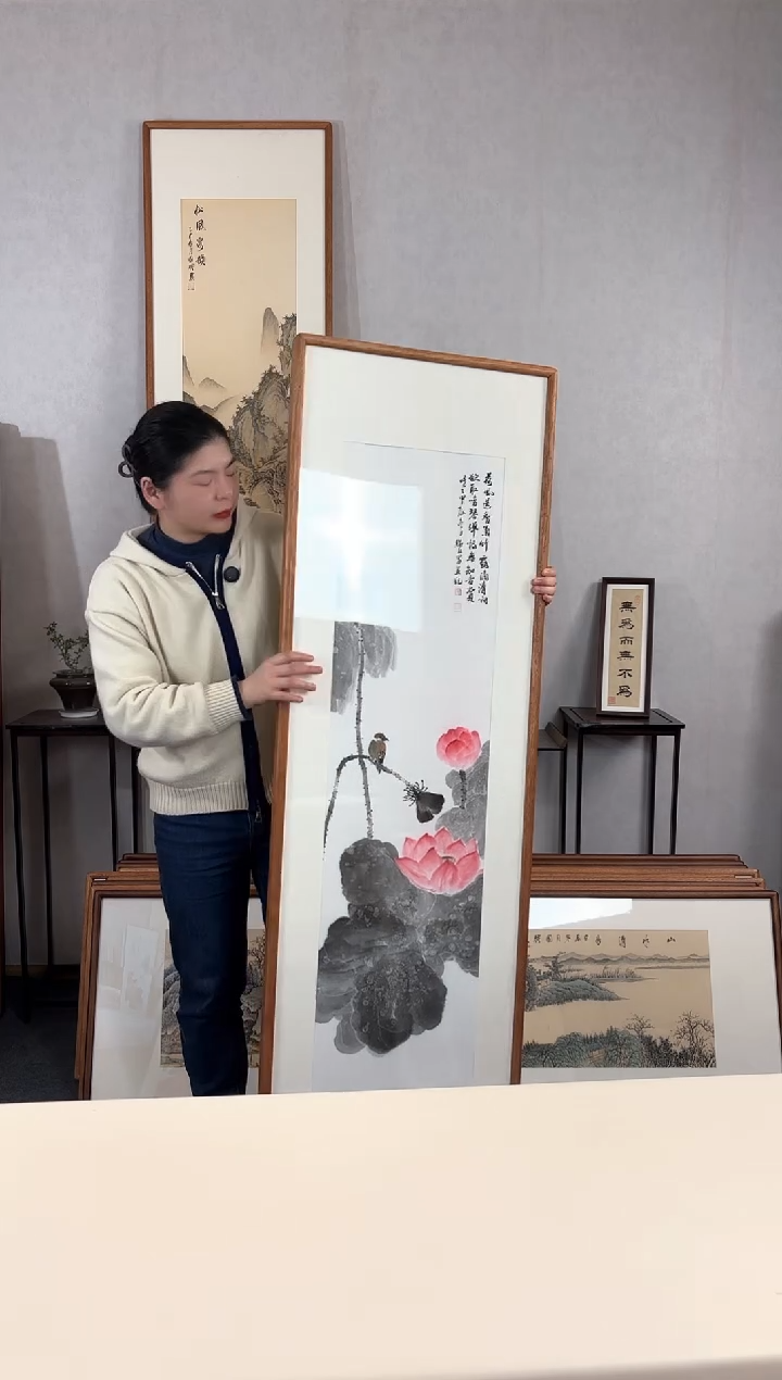 【闪购商品】国画手绘*荷花*52*172cm实木框