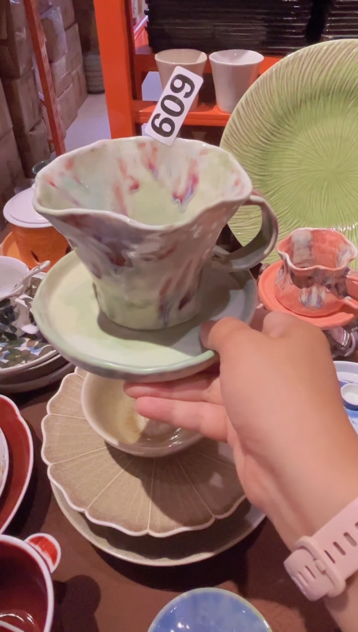 碗609福利手刷花口咖啡杯一套   