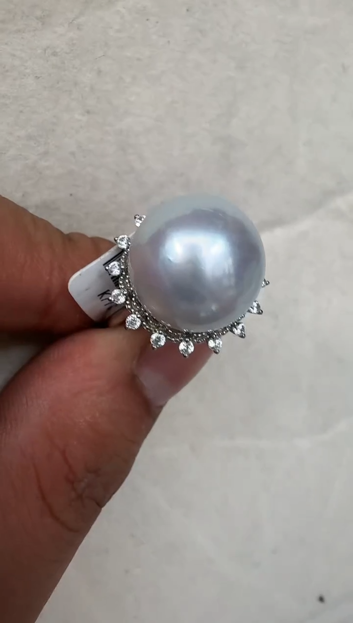 银S925镶嵌戒指海水珍珠戒指