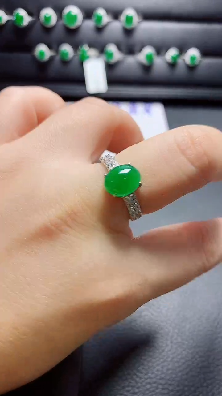 银S925镶嵌戒指翡翠天然翡翠A货s925银镶
