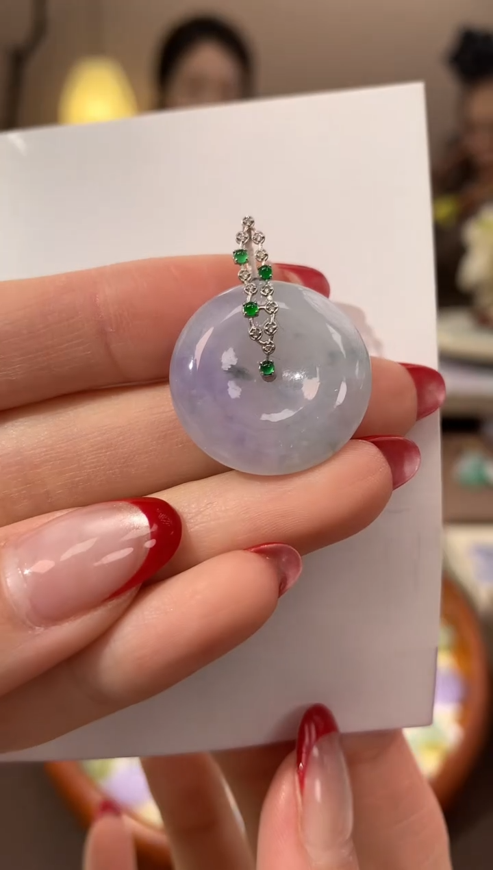 【闪购商品】翡翠颈饰18K金镶嵌天然缅甸a货翡翠