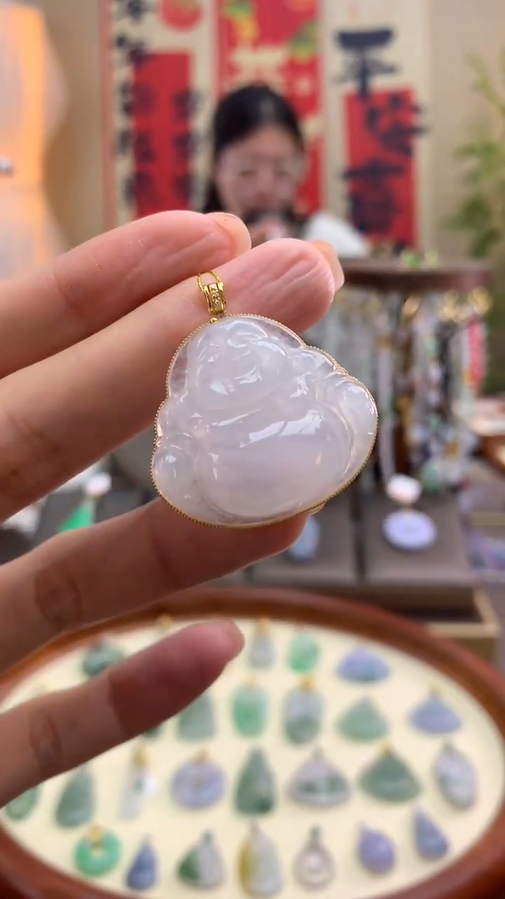 【闪购商品】翡翠颈饰18K金镶嵌天然a货翡翠吊坠