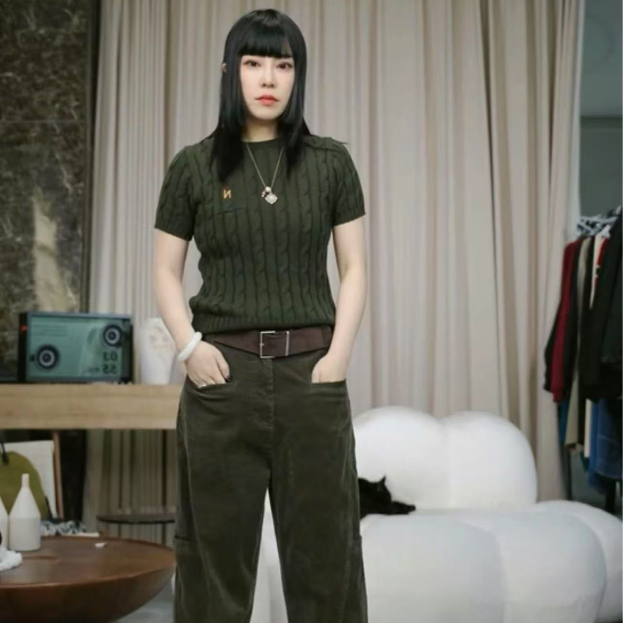 infobyfive福利春季新款毛线针织短袖圆领字母N针织衫NF0503051