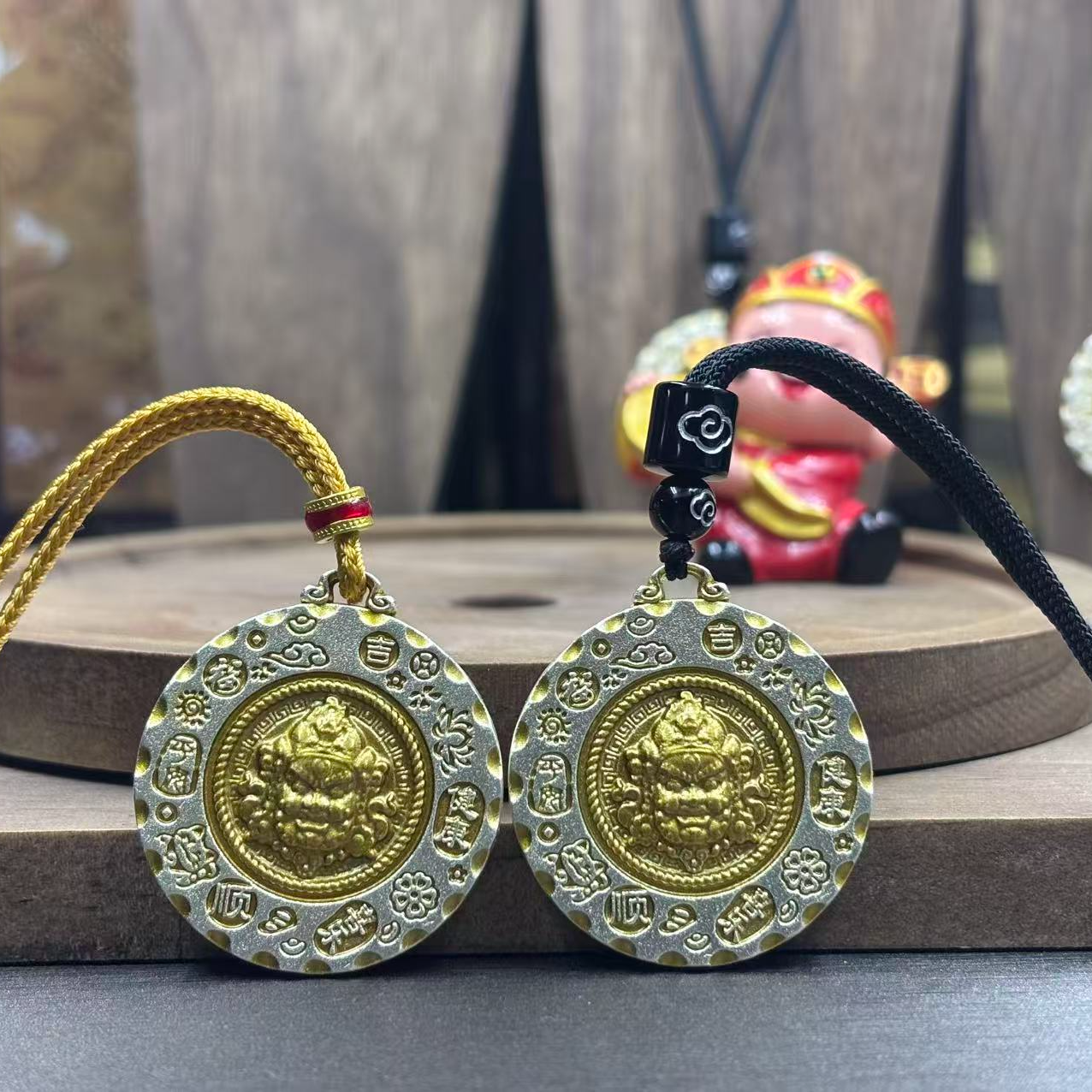 银吊坠 SL999黄财神民族风守护神八宝罗盘吊坠情侣民族风