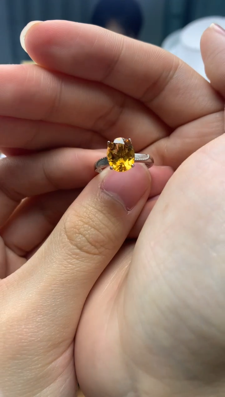 银S925镶嵌戒指黄晶J28-1
