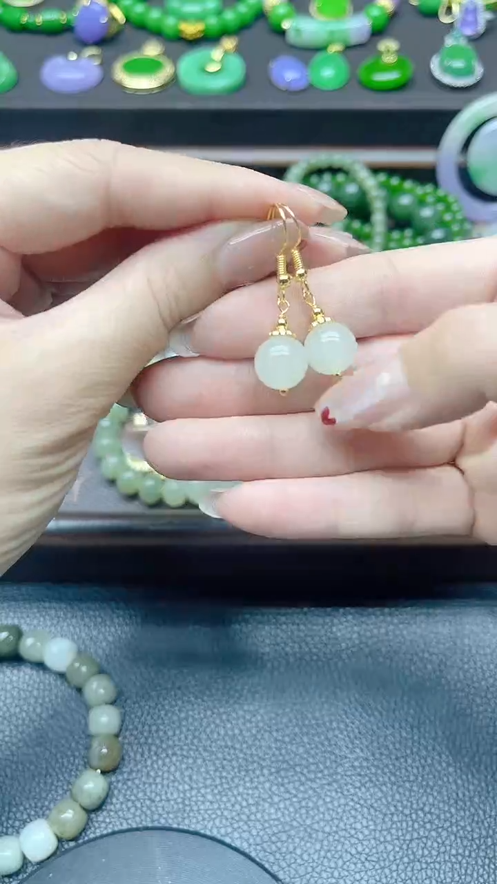 和田玉未镶嵌颈饰白玉单珠耳坠