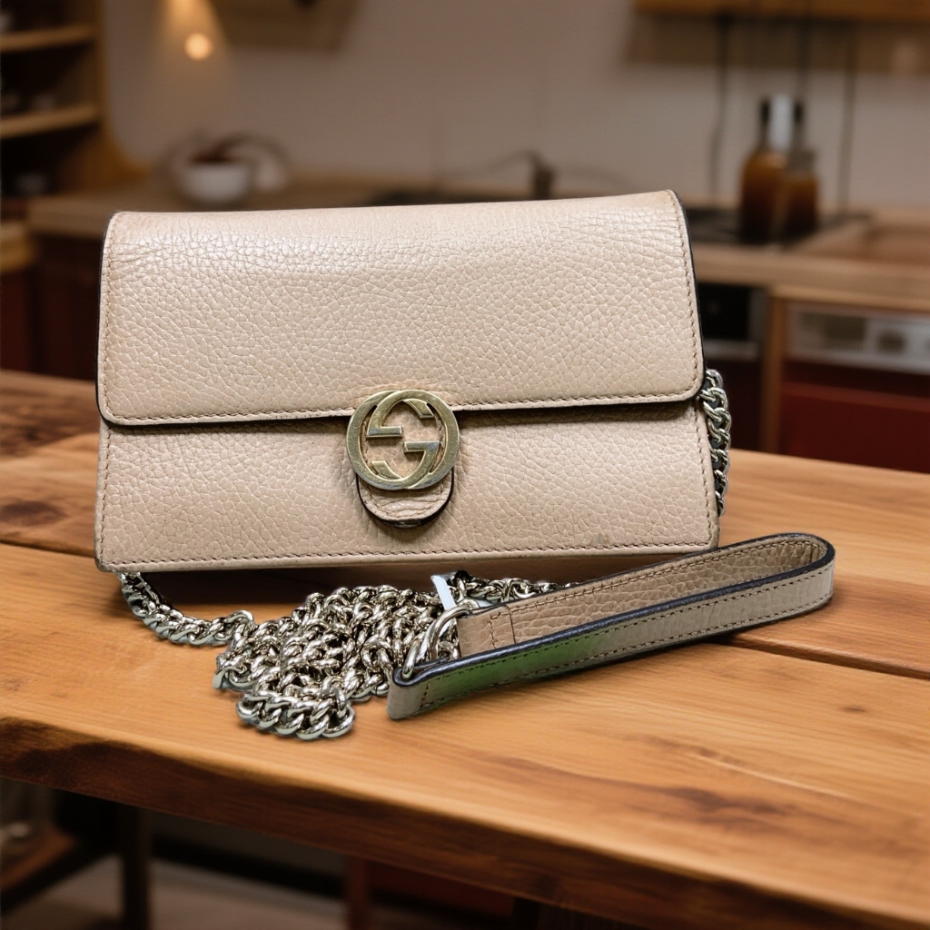 95新 GUCCI/古驰  奶茶色链条包 1853 0255 