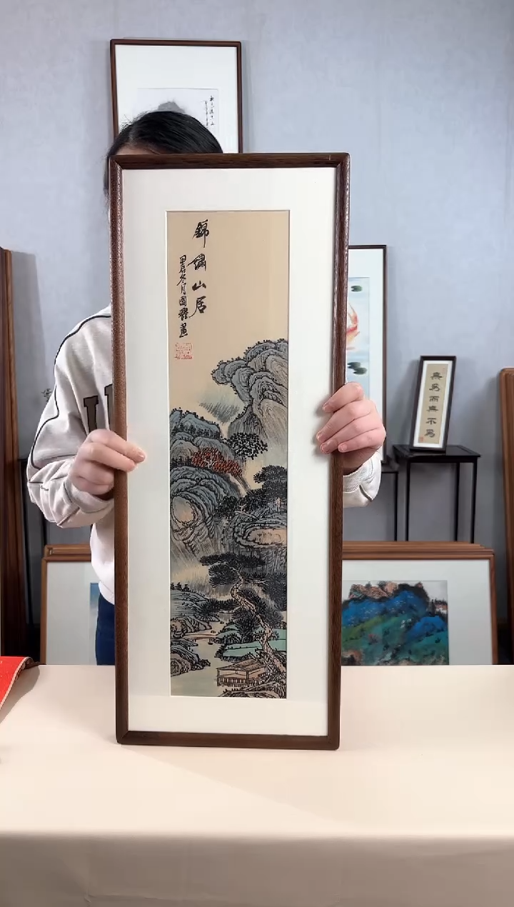 【闪购商品】国画手绘*锦绣山居*28*72cm实木框