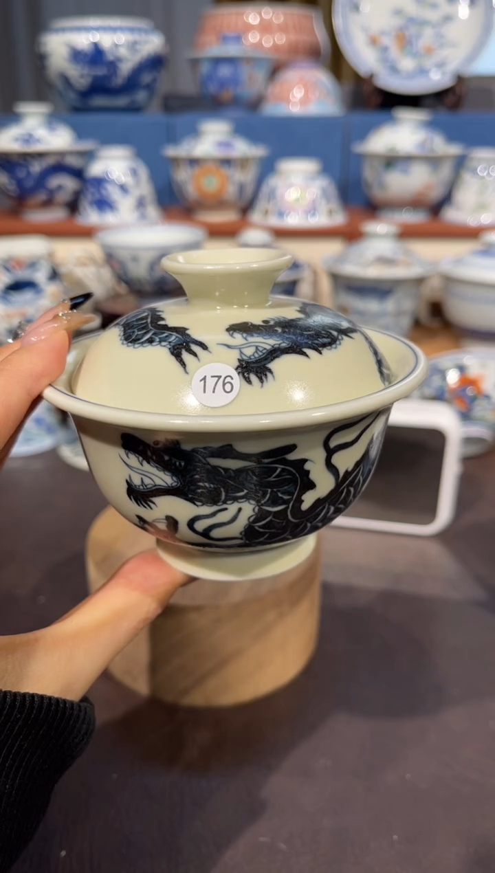 【闪购商品】杯176元青花龙纹盖碗微瑕