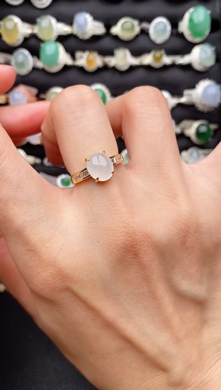 【闪购商品】翡翠戒指银S925镶嵌缅甸天然A货翡翠11   7-8