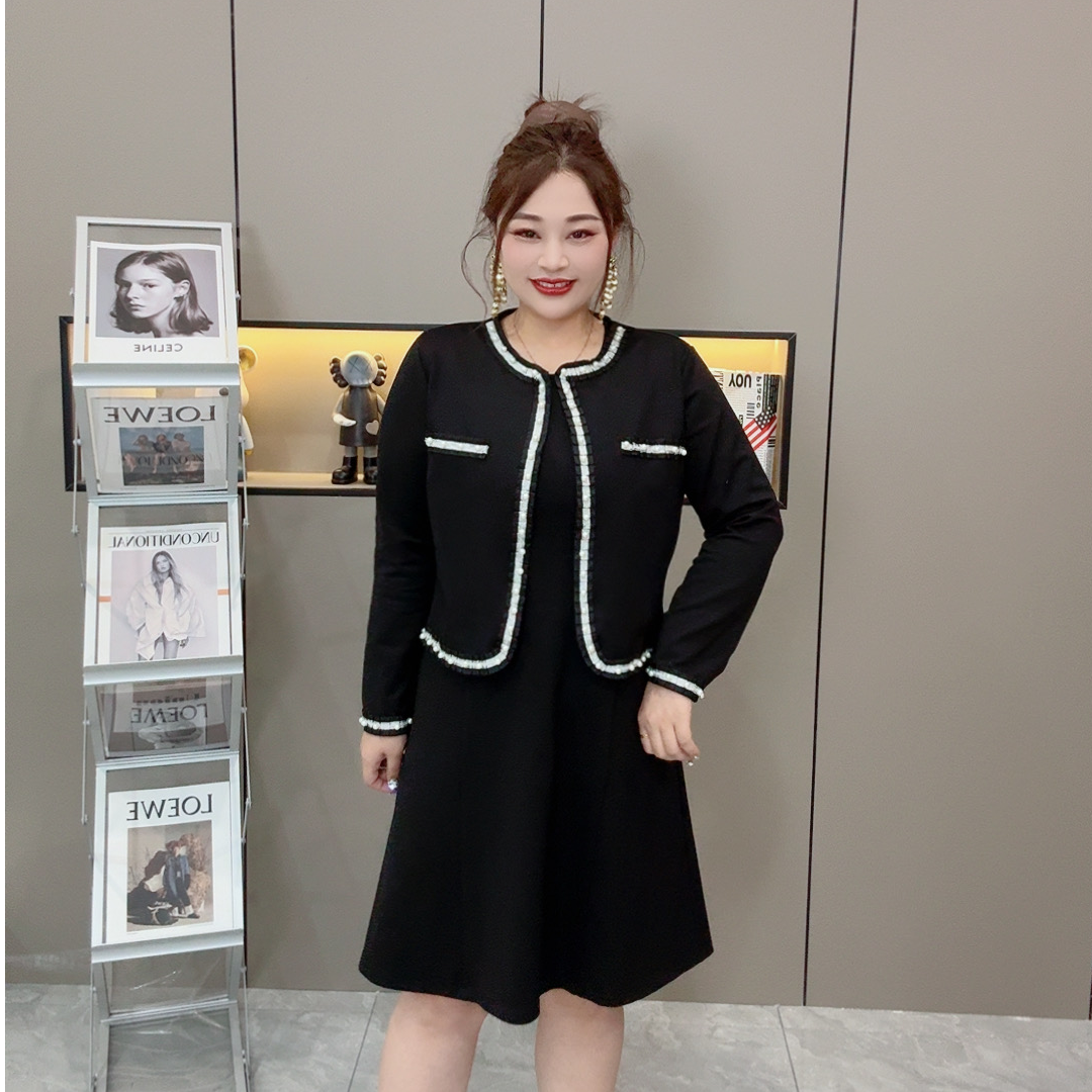  【连衣裙两件套】25高品早春香风百搭大码女装两件套裙 外套➕裙子