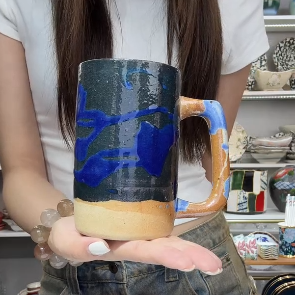 【单支】日本进口濑户烧吴须伊良保手柄杯马克杯