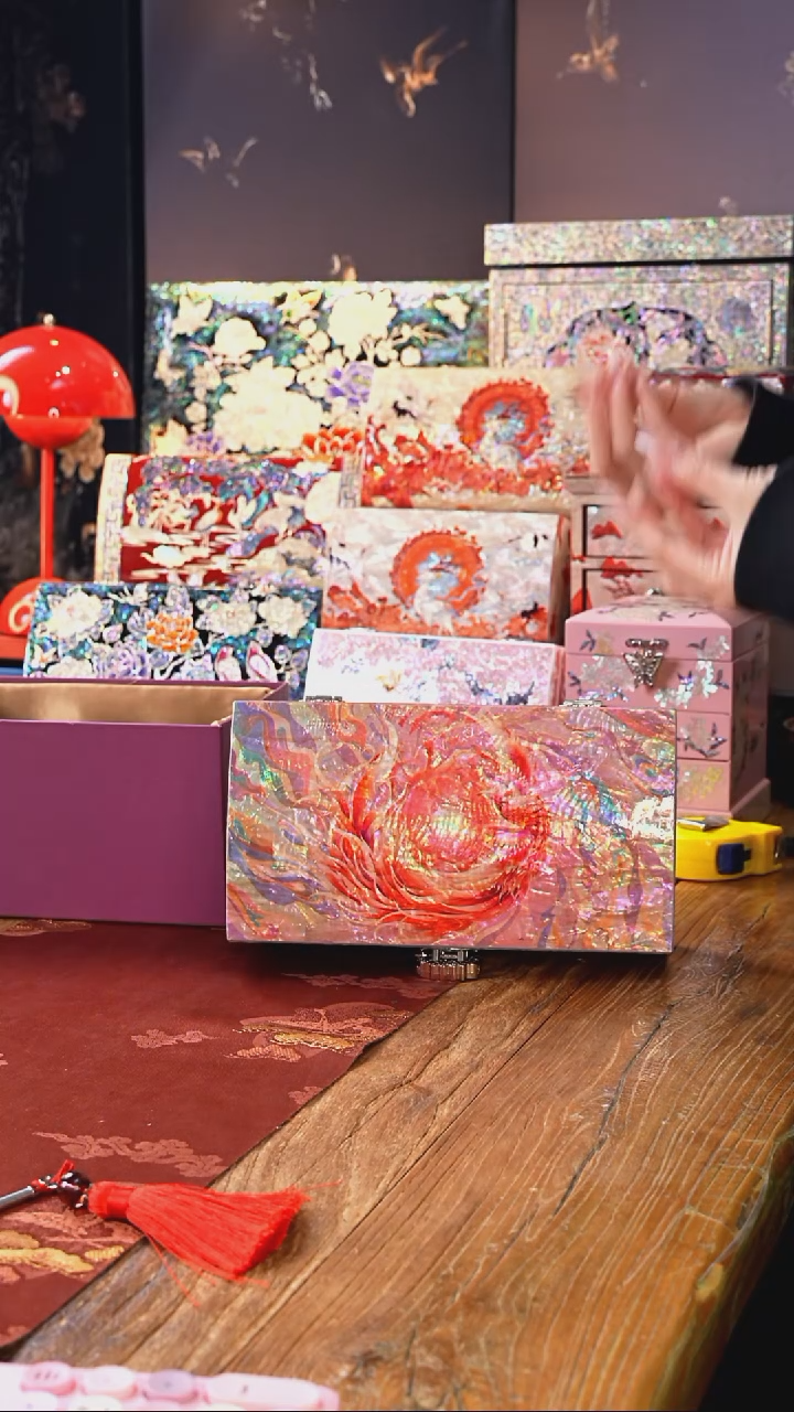 【闪购商品】瓷片螺钿工艺香椿木首饰盒