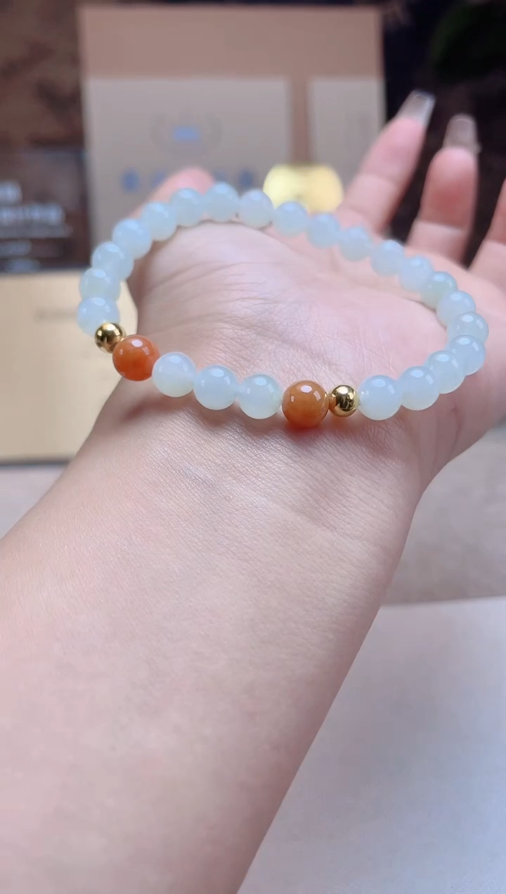 手串翡翠18K金镶嵌珠串