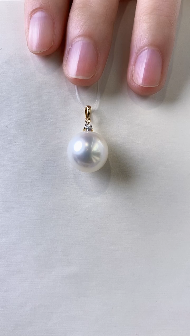 【闪购商品】海水珍珠吊坠(不含链)18K金镶嵌13-14澳白珍珠吊坠
