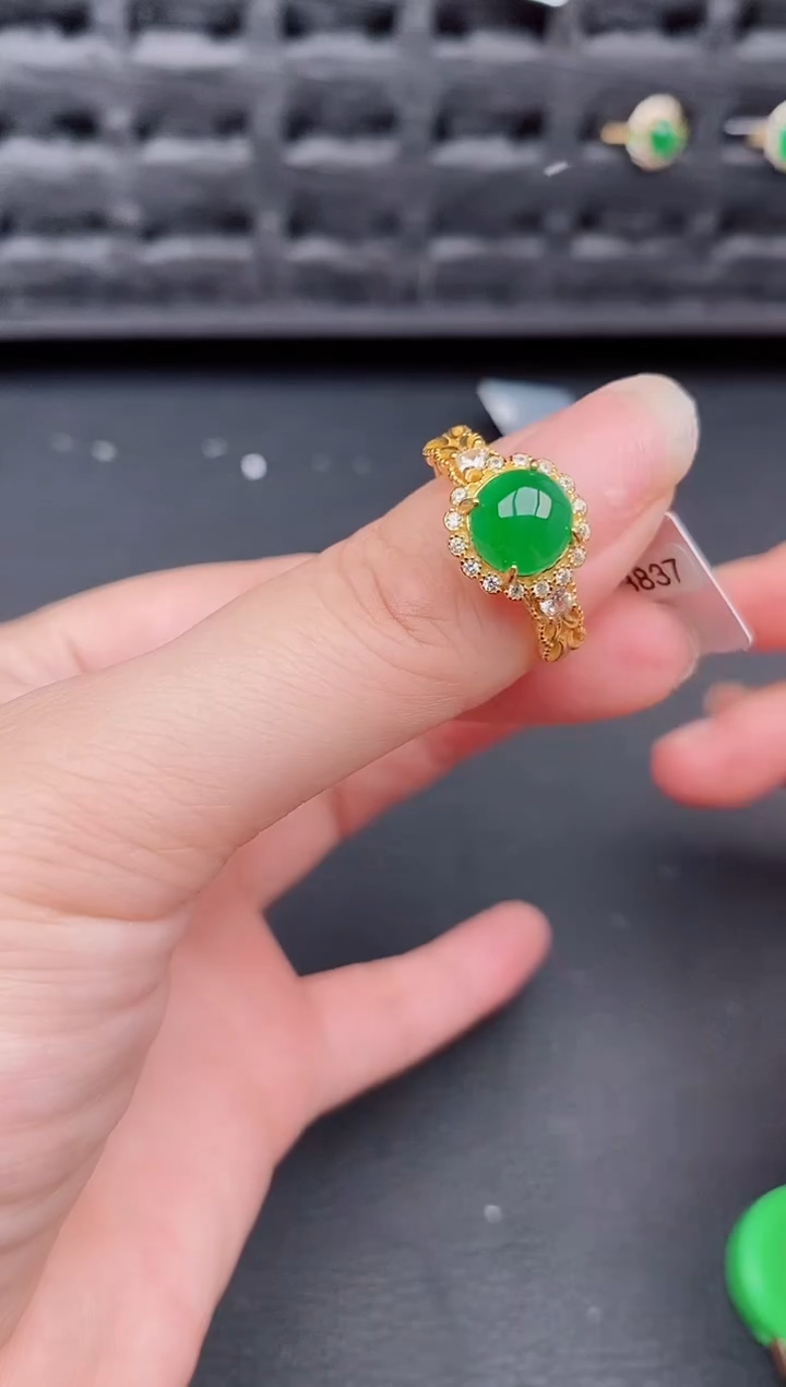 银S925镶嵌戒指翡翠天然a货翡翠247