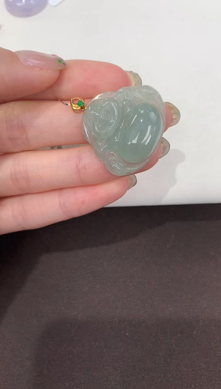 颈饰18K金镶嵌翡翠天然缅甸A货翡翠