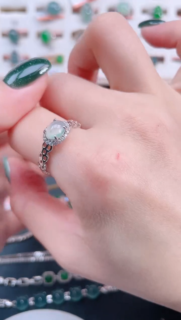 银S925镶嵌戒指翡翠天然翡翠