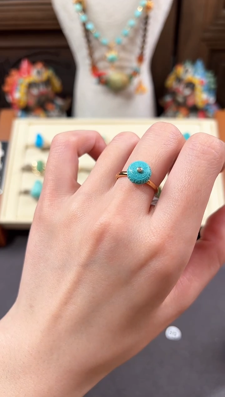 【闪购商品】绿松石戒指18K金镶嵌绿松石戒指