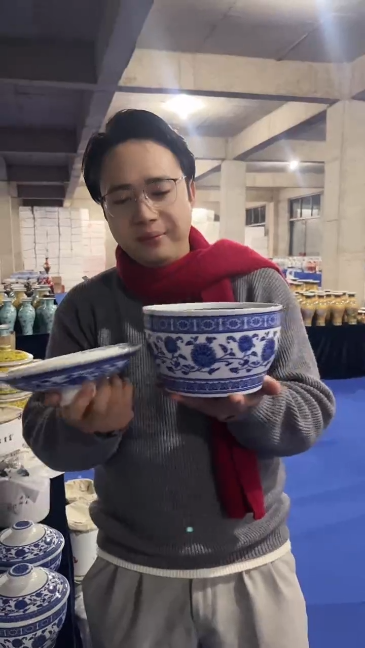 摆件陶青花猪油罐111