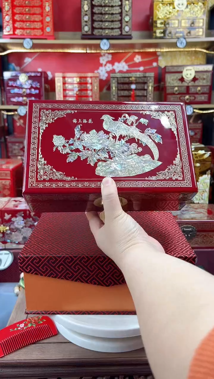 花**旧24厘米新款双层掐丝螺钿镶嵌酒红铜扣锦上添花