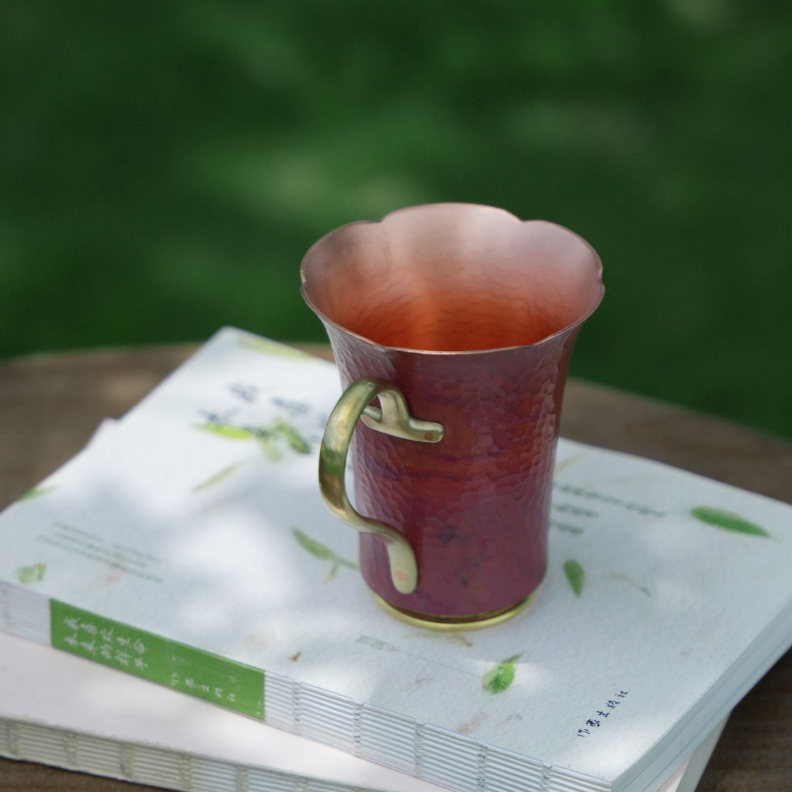 【铜小白】紫溪堂|手工陶瓷手绘柴烧杯纯铜花口杯